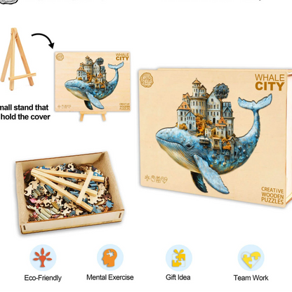 3D Whale City Wooden Jigsaw Puzzle | LKWooden