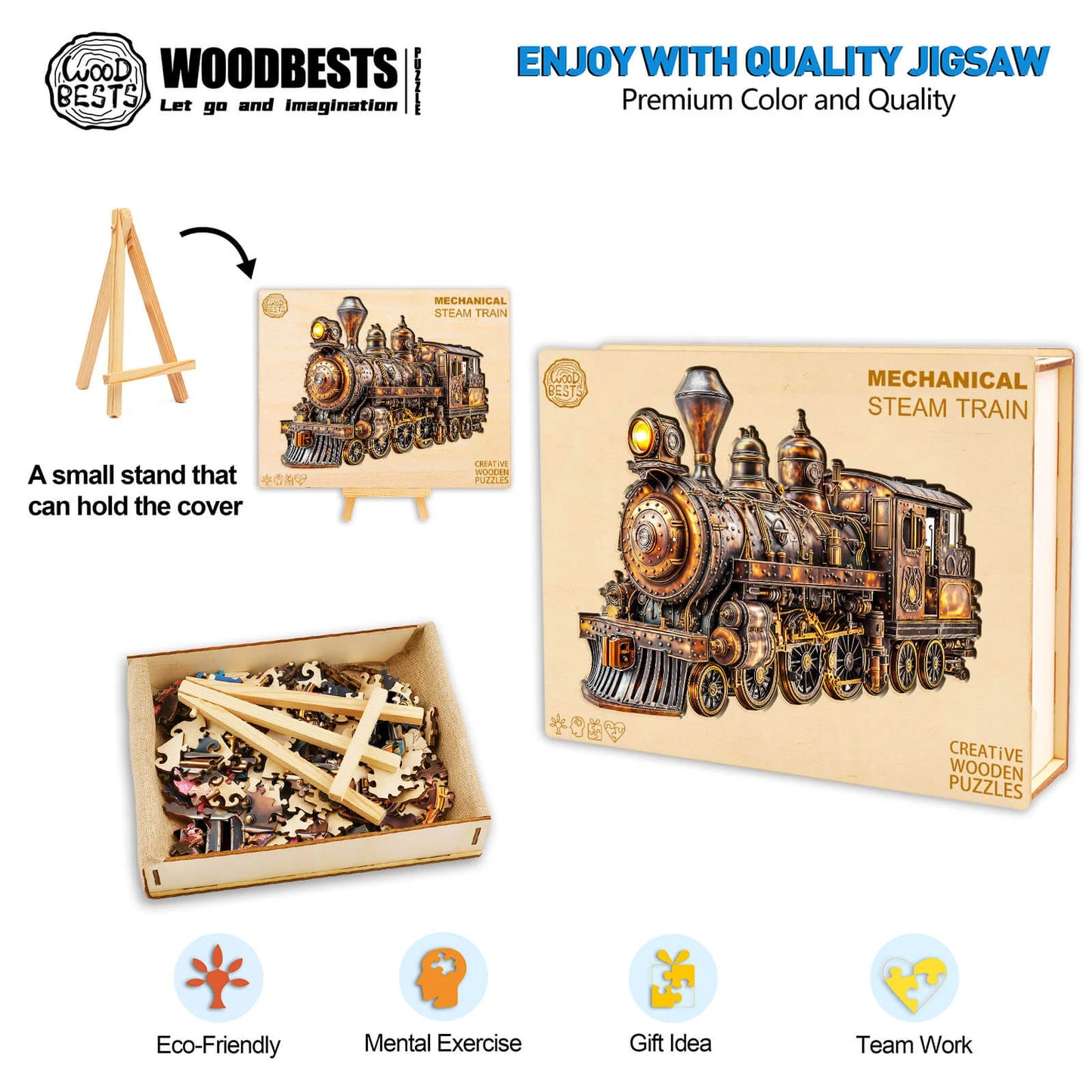 3D Mechanical Steam Train Wooden Jigsaw Puzzle | LKWooden