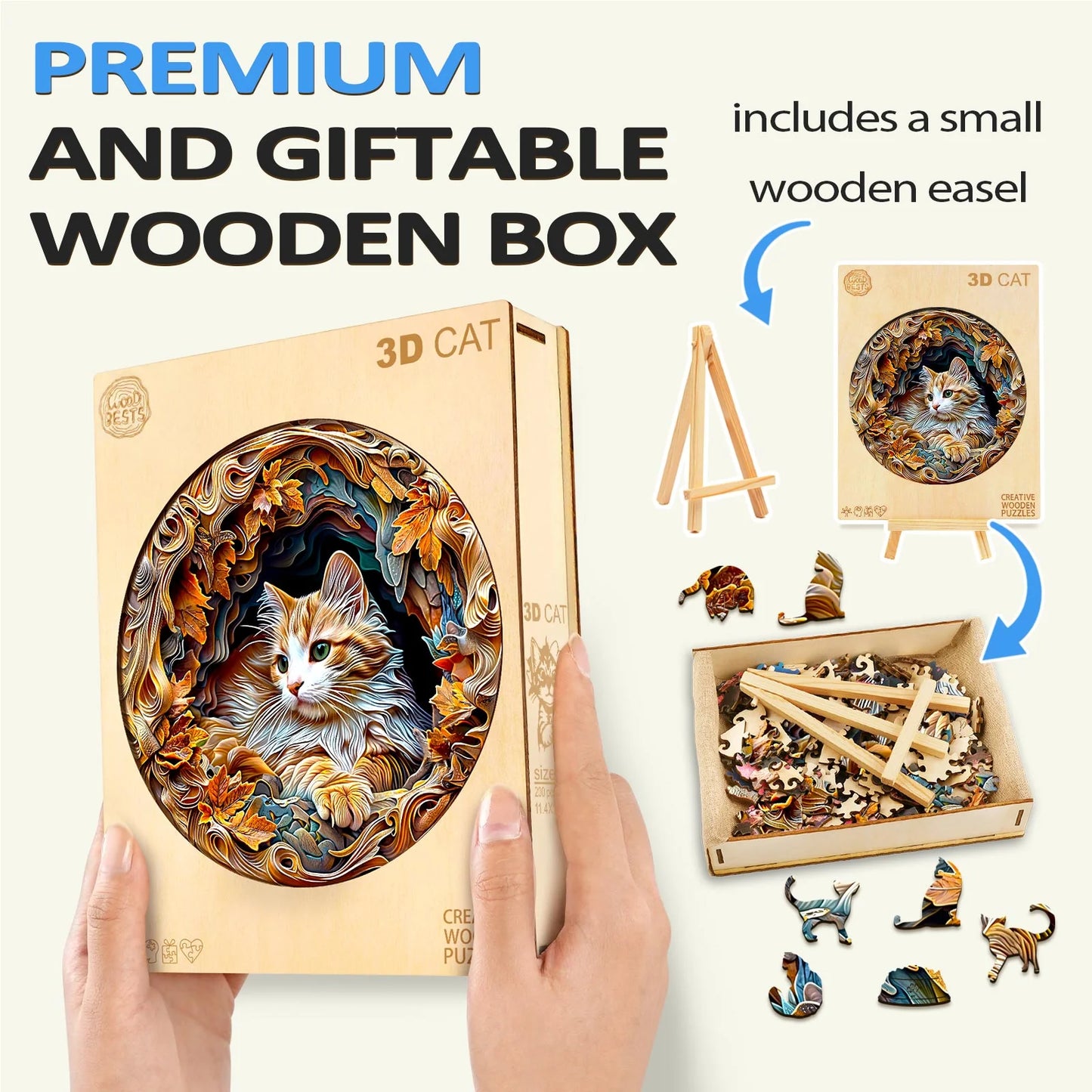 3D Cat Wooden Jigsaw Puzzle | LKWooden