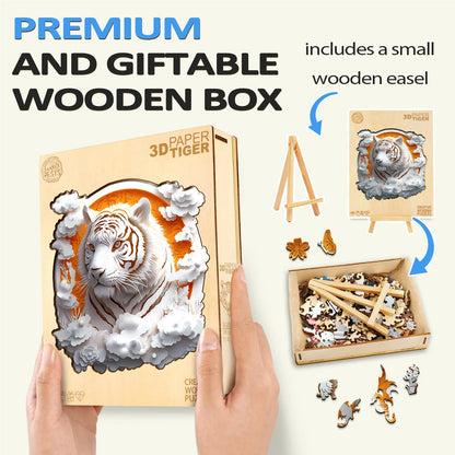 3D White Tiger Wooden Jigsaw Puzzle | LKWooden